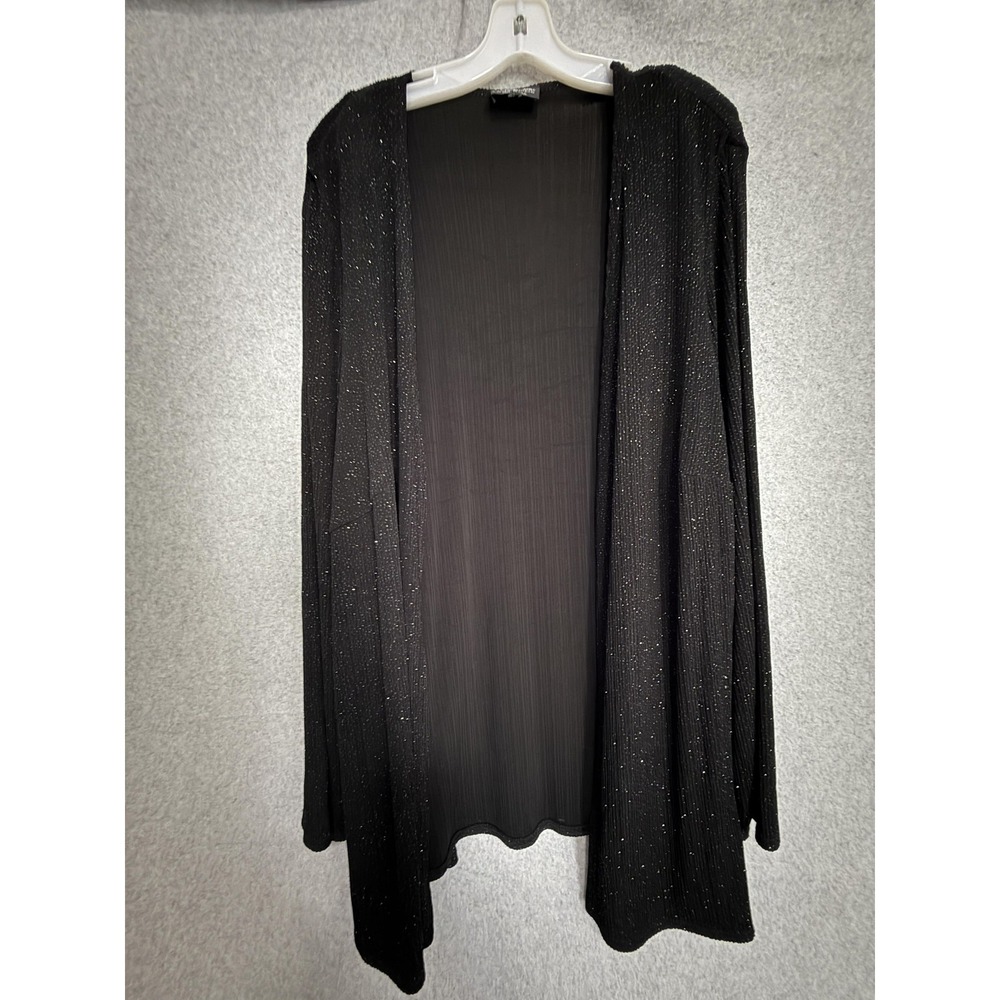 Cardigan Sweater Womens XL Black Glitter Open Front Knit Evening Longline Duster
